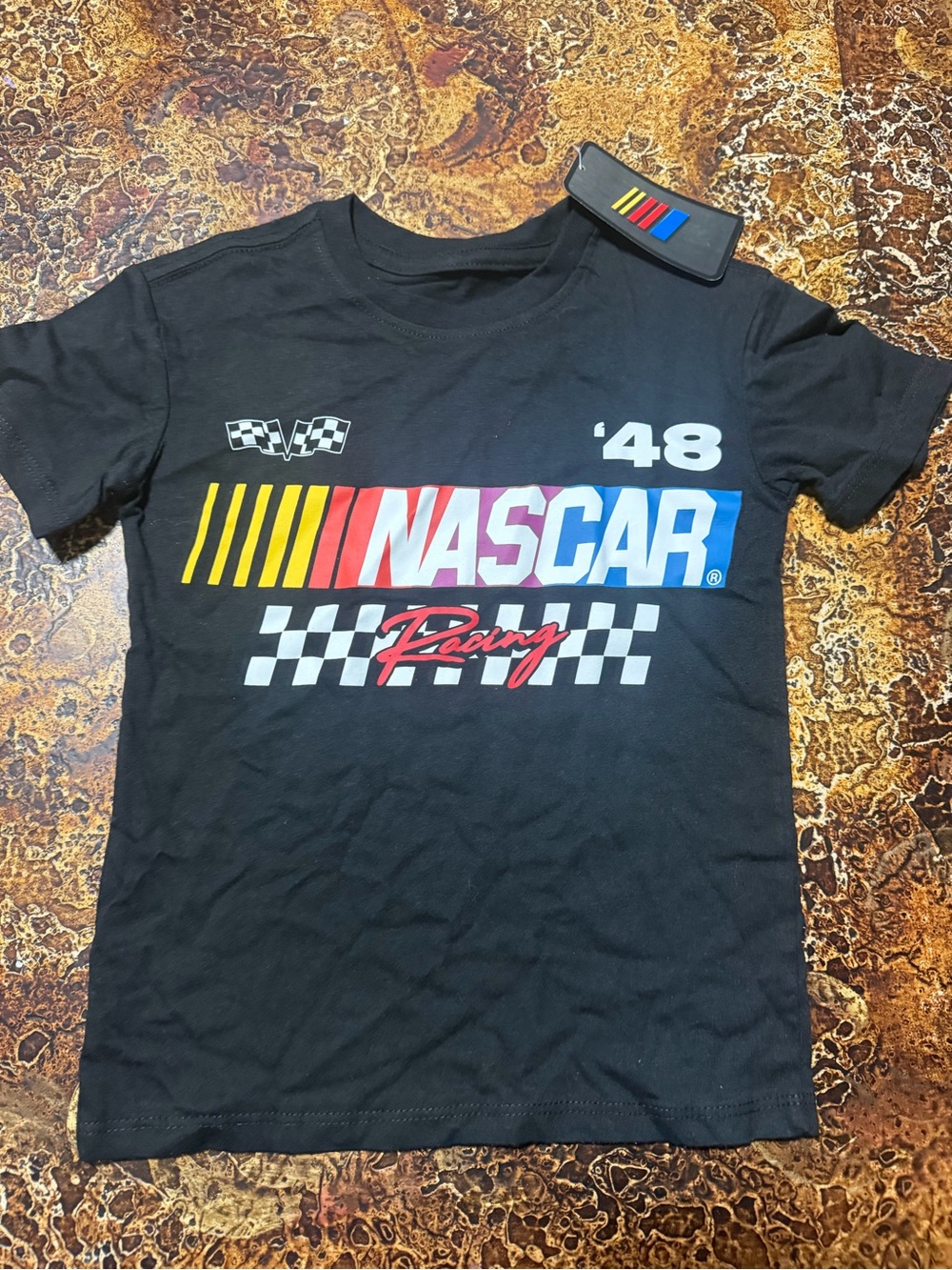 Nascar Black Tee with Multicolor Racing Graphic